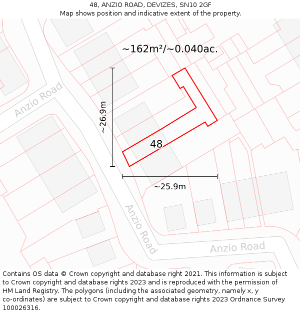 48, ANZIO ROAD, DEVIZES, SN10 2GF: Plot and title map