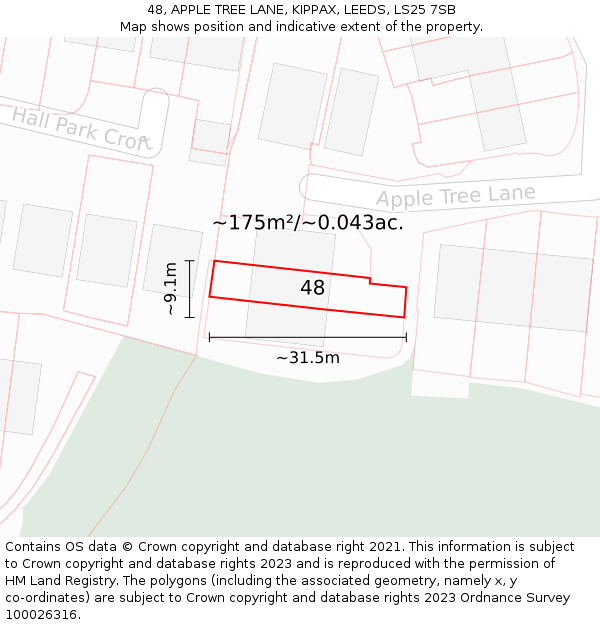 48, APPLE TREE LANE, KIPPAX, LEEDS, LS25 7SB: Plot and title map