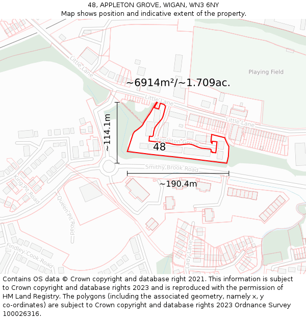 48, APPLETON GROVE, WIGAN, WN3 6NY: Plot and title map