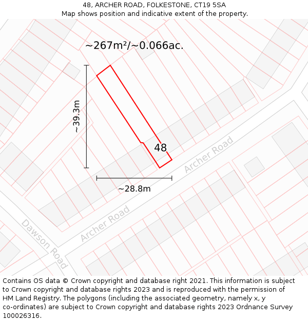 48, ARCHER ROAD, FOLKESTONE, CT19 5SA: Plot and title map