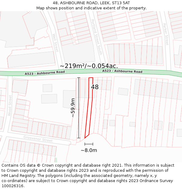 48, ASHBOURNE ROAD, LEEK, ST13 5AT: Plot and title map