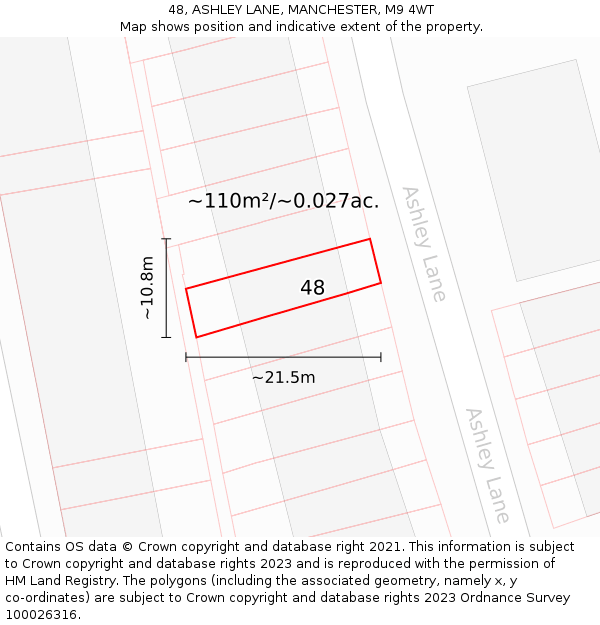 48, ASHLEY LANE, MANCHESTER, M9 4WT: Plot and title map