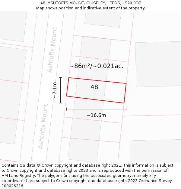 48, ASHTOFTS MOUNT, GUISELEY, LEEDS, LS20 9DB: Plot and title map