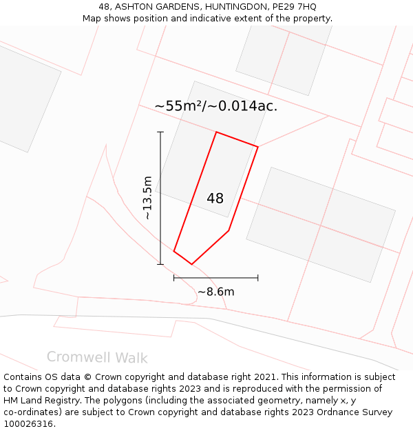 48, ASHTON GARDENS, HUNTINGDON, PE29 7HQ: Plot and title map