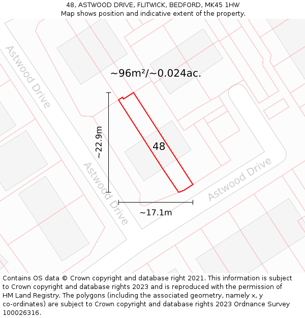 48, ASTWOOD DRIVE, FLITWICK, BEDFORD, MK45 1HW: Plot and title map