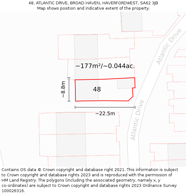 48, ATLANTIC DRIVE, BROAD HAVEN, HAVERFORDWEST, SA62 3JB: Plot and title map