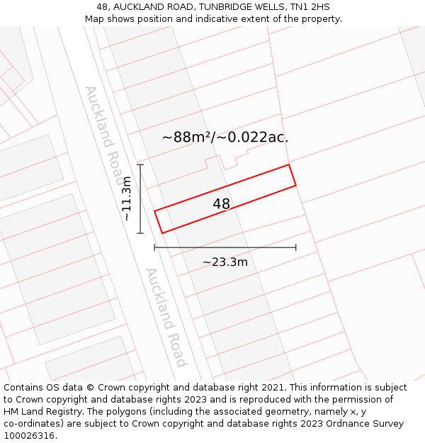 48, AUCKLAND ROAD, TUNBRIDGE WELLS, TN1 2HS: Plot and title map