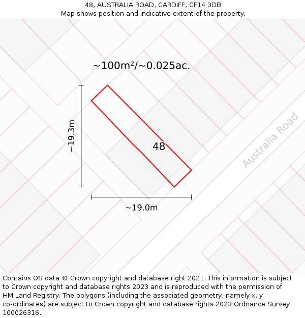 48, AUSTRALIA ROAD, CARDIFF, CF14 3DB: Plot and title map