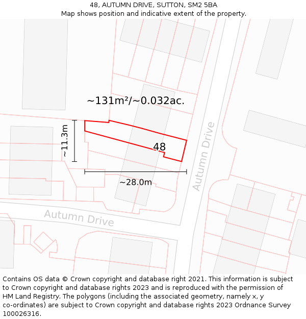 48, AUTUMN DRIVE, SUTTON, SM2 5BA: Plot and title map