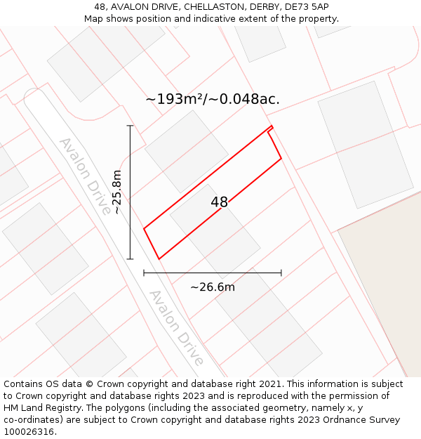 48, AVALON DRIVE, CHELLASTON, DERBY, DE73 5AP: Plot and title map