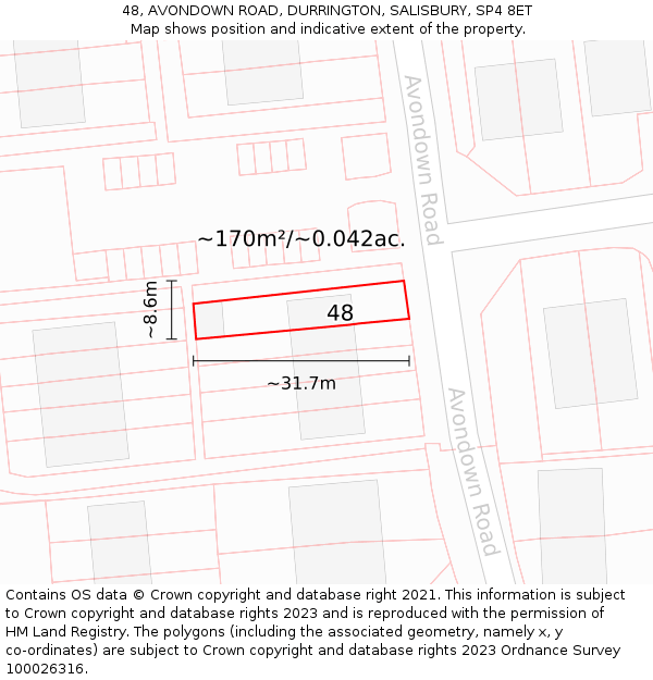 48, AVONDOWN ROAD, DURRINGTON, SALISBURY, SP4 8ET: Plot and title map
