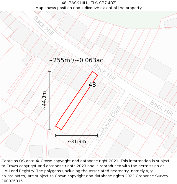 48, BACK HILL, ELY, CB7 4BZ: Plot and title map