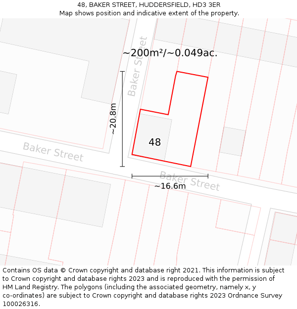 48, BAKER STREET, HUDDERSFIELD, HD3 3ER: Plot and title map