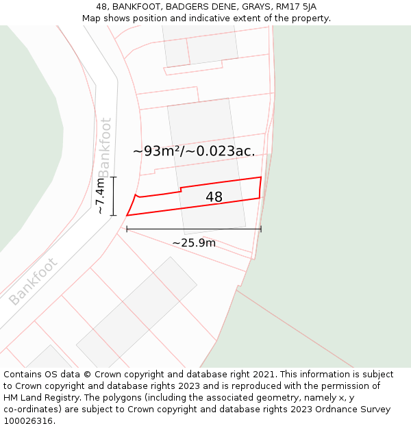 48, BANKFOOT, BADGERS DENE, GRAYS, RM17 5JA: Plot and title map