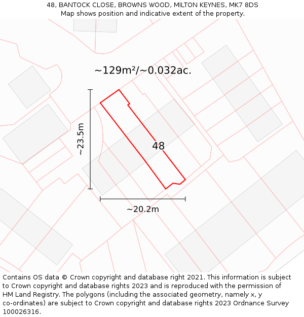 48, BANTOCK CLOSE, BROWNS WOOD, MILTON KEYNES, MK7 8DS: Plot and title map