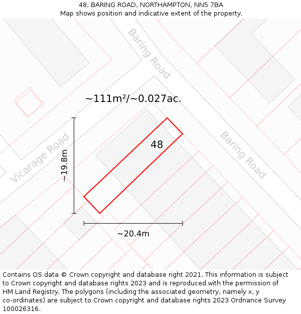 48, BARING ROAD, NORTHAMPTON, NN5 7BA: Plot and title map