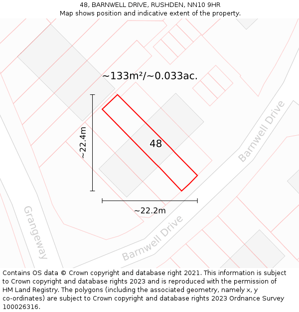 48, BARNWELL DRIVE, RUSHDEN, NN10 9HR: Plot and title map