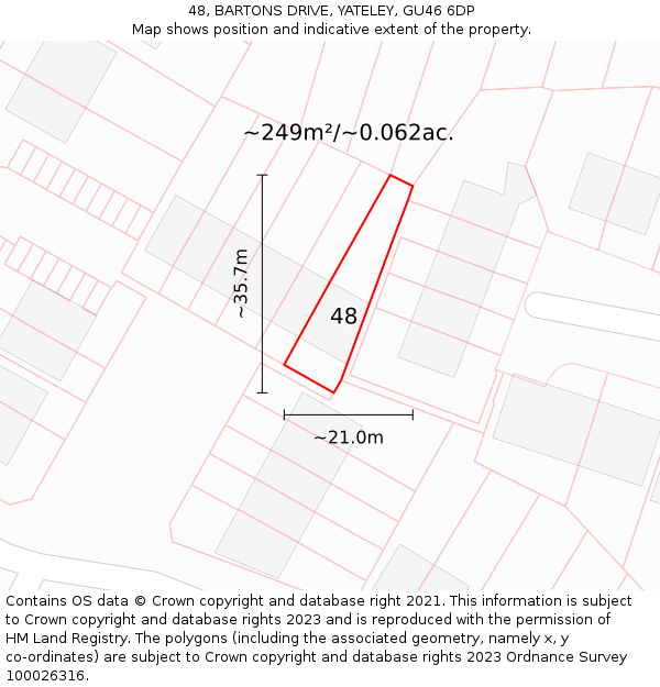 48, BARTONS DRIVE, YATELEY, GU46 6DP: Plot and title map