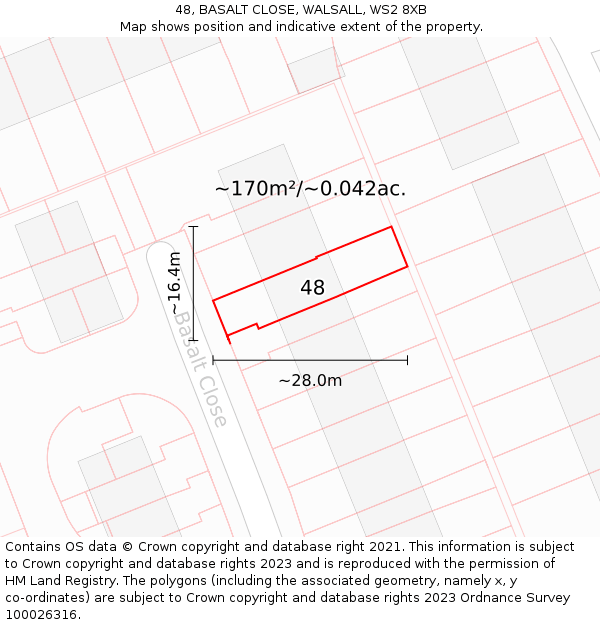 48, BASALT CLOSE, WALSALL, WS2 8XB: Plot and title map