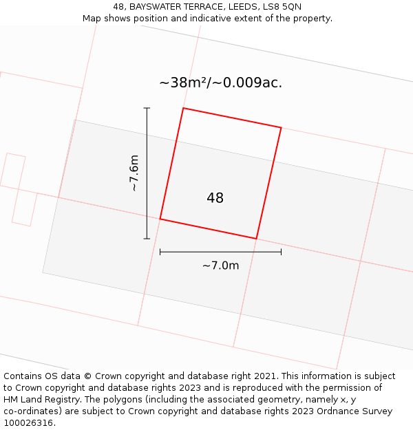 48, BAYSWATER TERRACE, LEEDS, LS8 5QN: Plot and title map