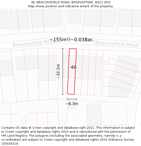 48, BEACONSFIELD ROAD, BASINGSTOKE, RG21 3DG: Plot and title map