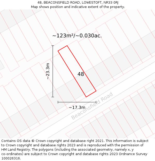 48, BEACONSFIELD ROAD, LOWESTOFT, NR33 0RJ: Plot and title map