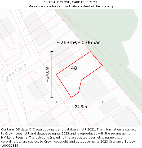 48, BEALE CLOSE, CARDIFF, CF5 2RU: Plot and title map