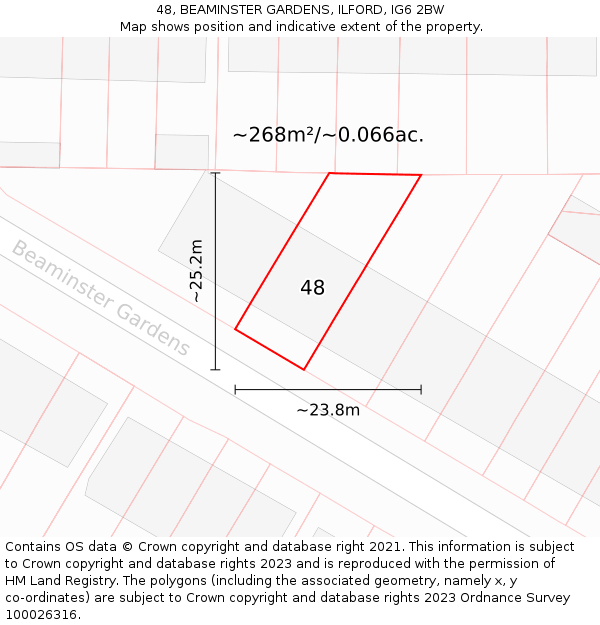 48, BEAMINSTER GARDENS, ILFORD, IG6 2BW: Plot and title map