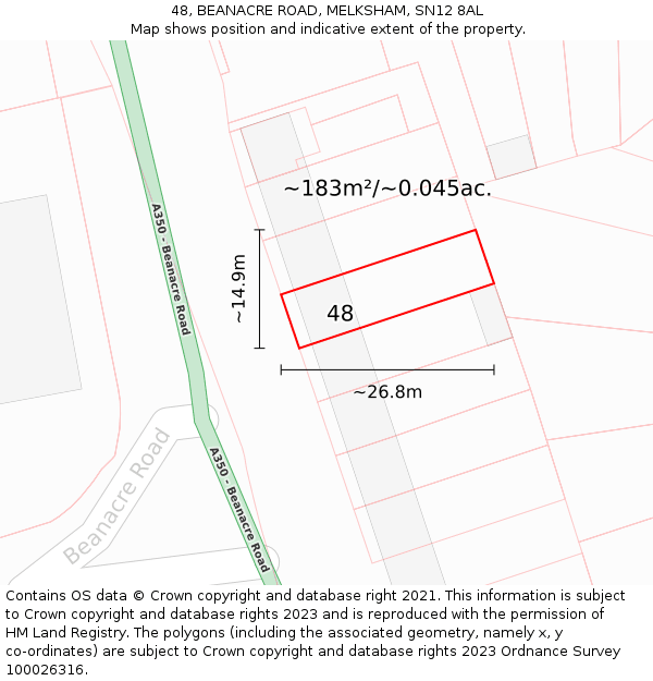 48, BEANACRE ROAD, MELKSHAM, SN12 8AL: Plot and title map