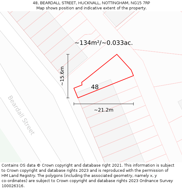 48, BEARDALL STREET, HUCKNALL, NOTTINGHAM, NG15 7RP: Plot and title map