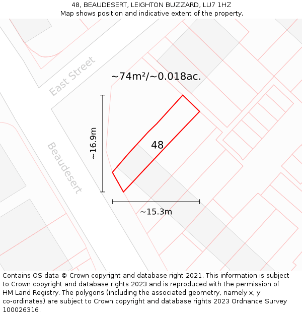 48, BEAUDESERT, LEIGHTON BUZZARD, LU7 1HZ: Plot and title map