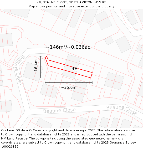 48, BEAUNE CLOSE, NORTHAMPTON, NN5 6EJ: Plot and title map