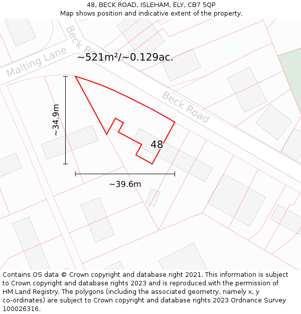 48, BECK ROAD, ISLEHAM, ELY, CB7 5QP: Plot and title map