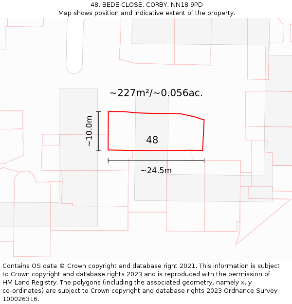 48, BEDE CLOSE, CORBY, NN18 9PD: Plot and title map