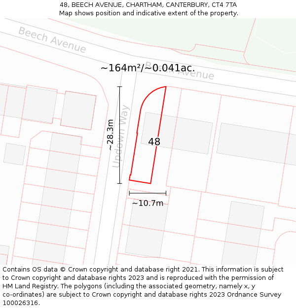 48, BEECH AVENUE, CHARTHAM, CANTERBURY, CT4 7TA: Plot and title map