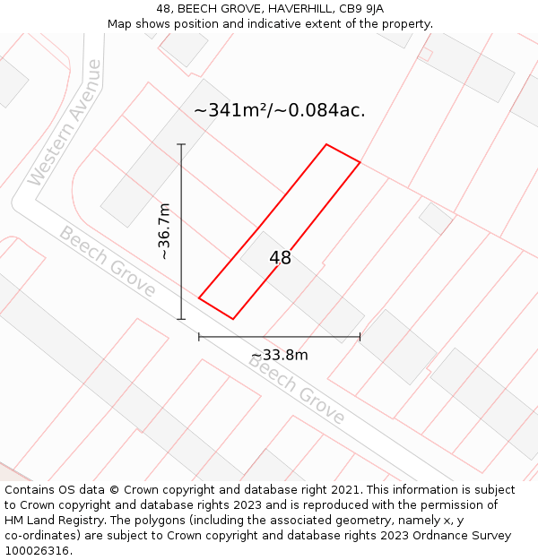48, BEECH GROVE, HAVERHILL, CB9 9JA: Plot and title map