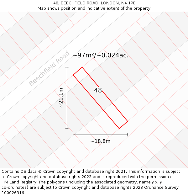 48, BEECHFIELD ROAD, LONDON, N4 1PE: Plot and title map