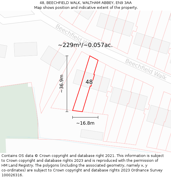 48, BEECHFIELD WALK, WALTHAM ABBEY, EN9 3AA: Plot and title map