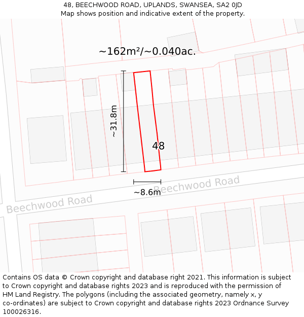 48, BEECHWOOD ROAD, UPLANDS, SWANSEA, SA2 0JD: Plot and title map