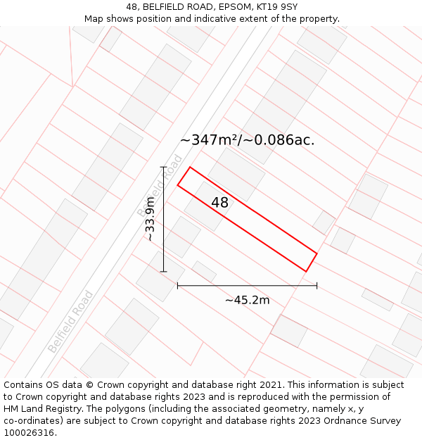 48, BELFIELD ROAD, EPSOM, KT19 9SY: Plot and title map
