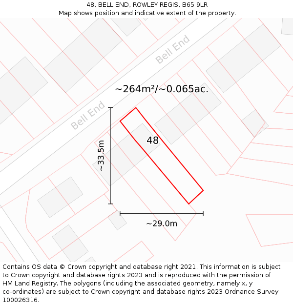48, BELL END, ROWLEY REGIS, B65 9LR: Plot and title map