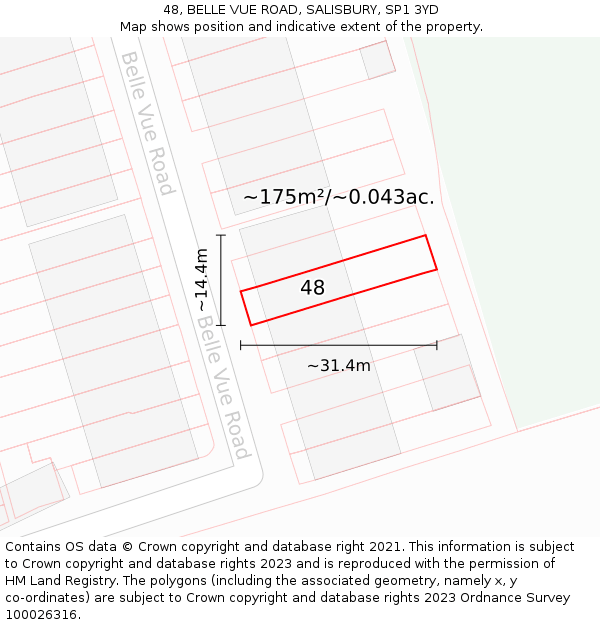 48, BELLE VUE ROAD, SALISBURY, SP1 3YD: Plot and title map