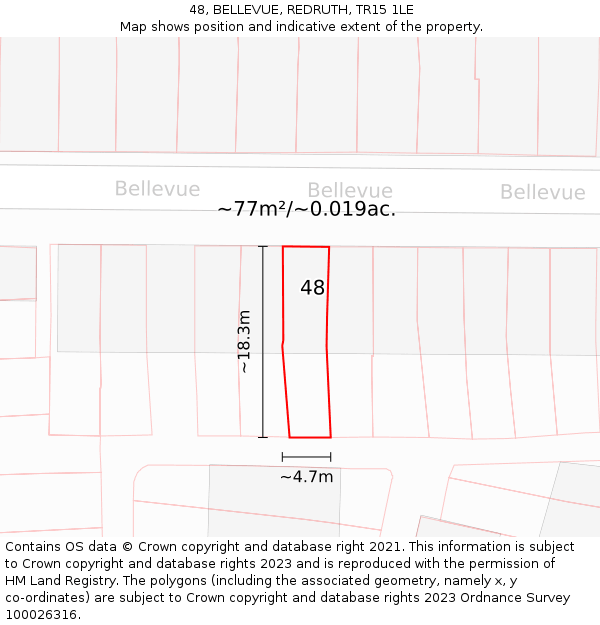 48, BELLEVUE, REDRUTH, TR15 1LE: Plot and title map
