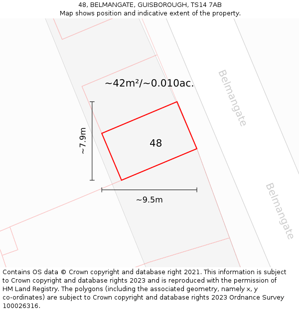 48, BELMANGATE, GUISBOROUGH, TS14 7AB: Plot and title map