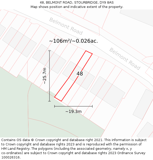 48, BELMONT ROAD, STOURBRIDGE, DY9 8AS: Plot and title map