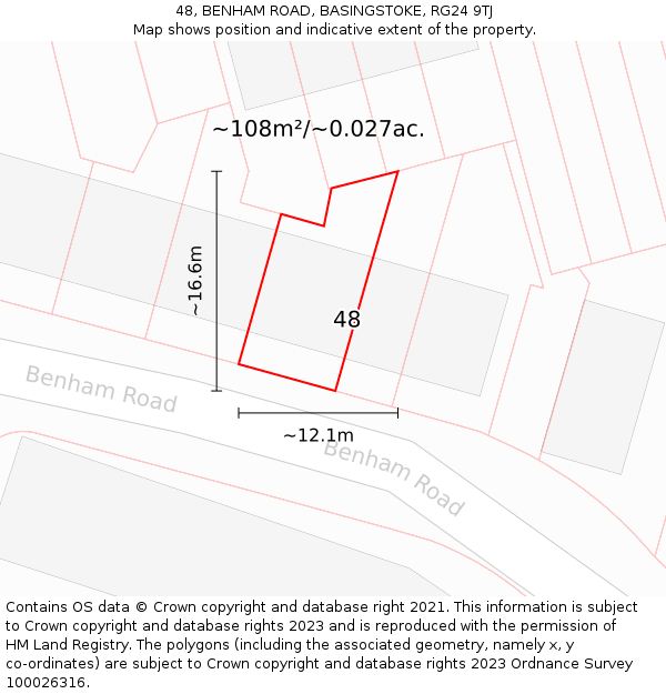 48, BENHAM ROAD, BASINGSTOKE, RG24 9TJ: Plot and title map