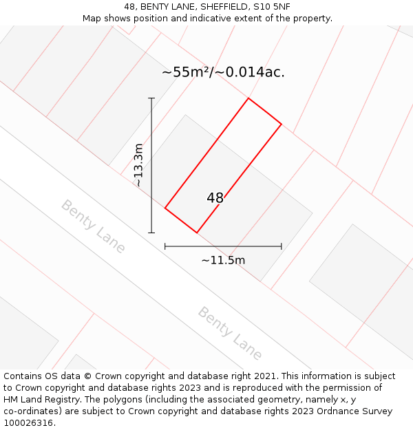 48, BENTY LANE, SHEFFIELD, S10 5NF: Plot and title map