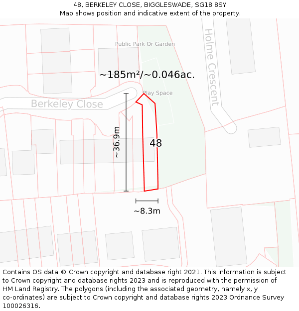 48, BERKELEY CLOSE, BIGGLESWADE, SG18 8SY: Plot and title map