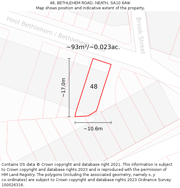 48, BETHLEHEM ROAD, NEATH, SA10 6AW: Plot and title map