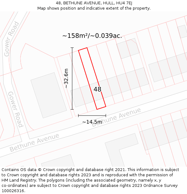 48, BETHUNE AVENUE, HULL, HU4 7EJ: Plot and title map